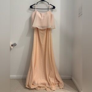 Allure Bridals Two Piece Dress. Silk, Chiffon Top, Long Sequin Skirt